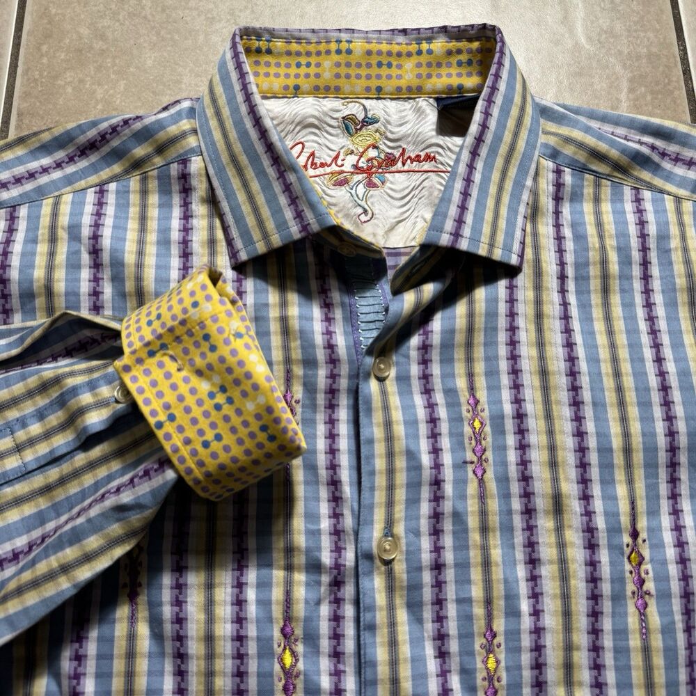 Robert Graham Men's Long Sleeve Button Up Shirt XL Floral Flip Cuff Classic Fit